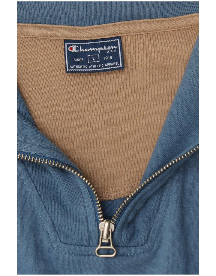 CHAMPION Camiseta masculina com zíper e manga comprida grande azul