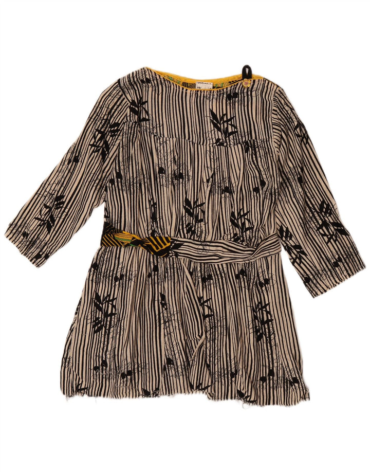 Blusa feminina vintage manga 3/4 top UK 12 médio off white listrado