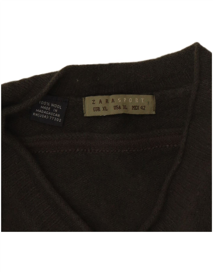 Suéter masculino Zara com decote em V XL lã cáqui