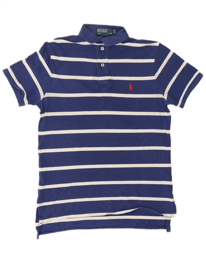 Camisa polo masculina POLO RALPH LAUREN pequena listrada azul marinho de algodão