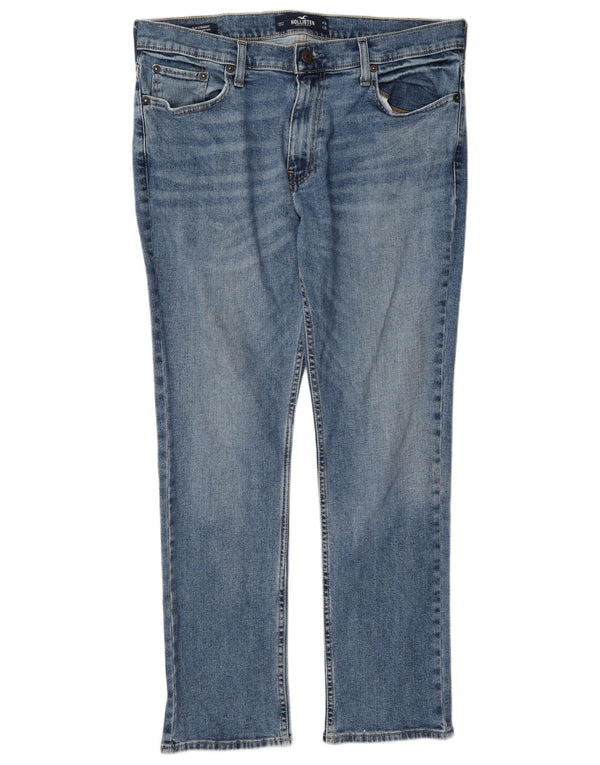 Hollister Mens Slim Straight Jeans W34 L30 Azul Algodão
