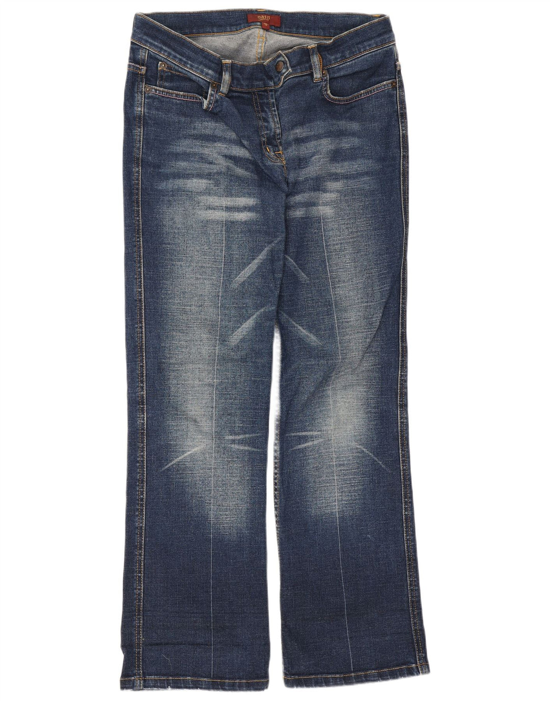 Calça jeans feminina Oasis Bootcut UK 12 médio W30 L27 algodão azul