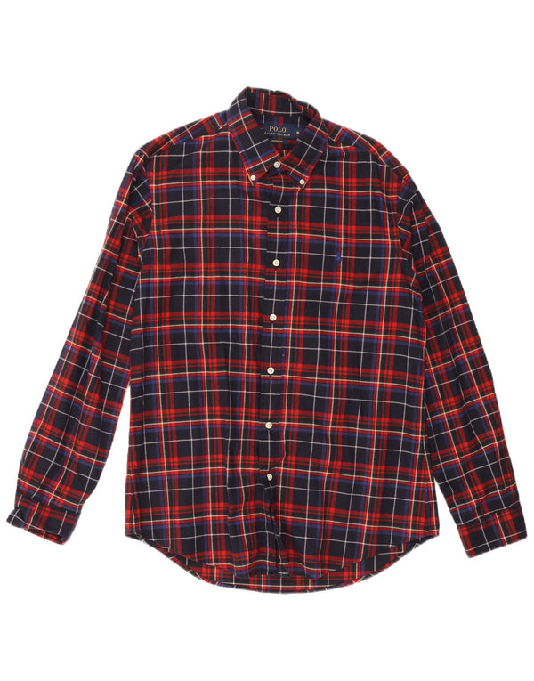 Polo Ralph Lauren Mens Custom Fit Camisa Média Azul Marinho Xadrez Algodão