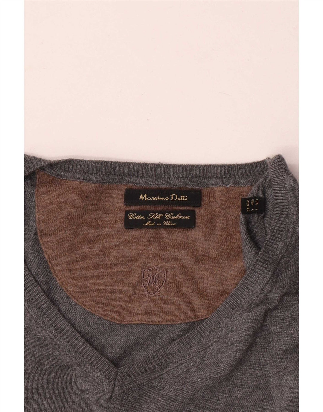 Suéter masculino Massimo Dutti com decote em V grande algodão cinza clássico