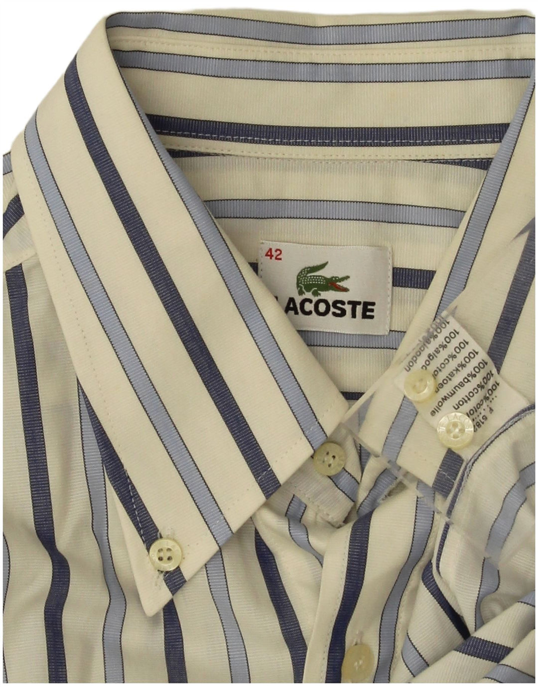 Camisa masculina Lacoste tamanho 42 grande algodão listrado branco