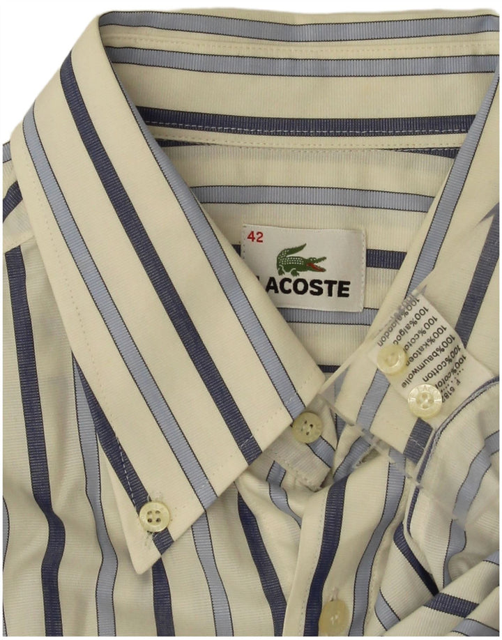 Camisa masculina Lacoste tamanho 42 grande algodão listrado branco