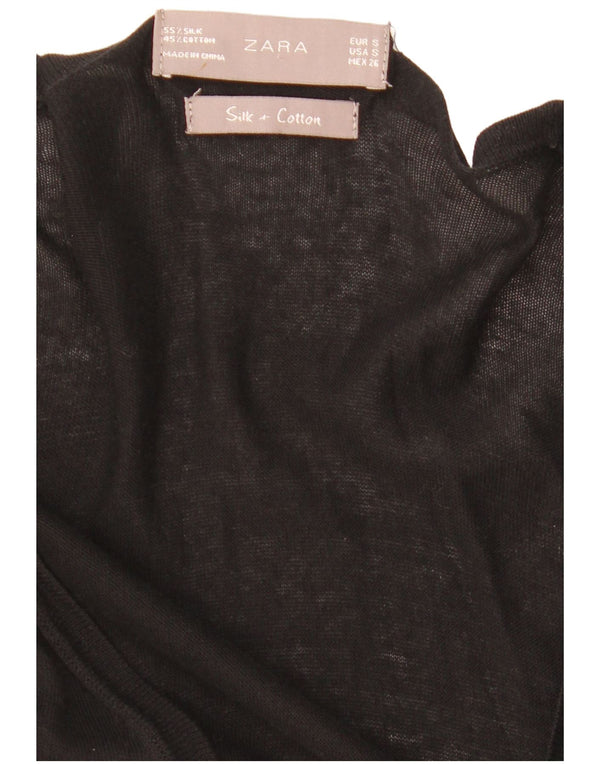 Suéter cardigã feminino Zara Longline Reino Unido 8 pequeno algodão preto