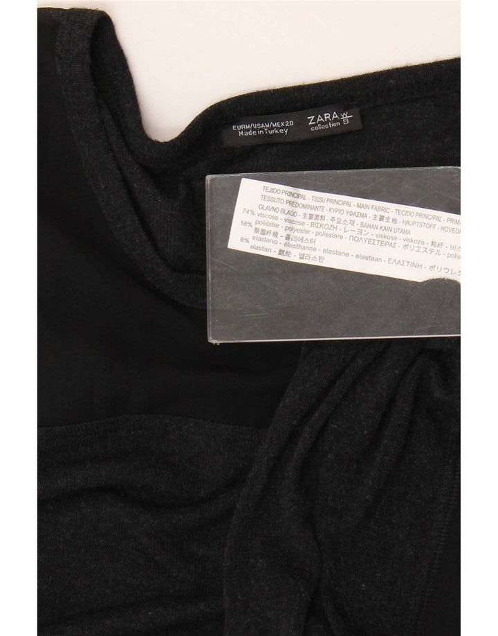 Zara Top feminino oversized manga comprida UK 14 médio preto viscose