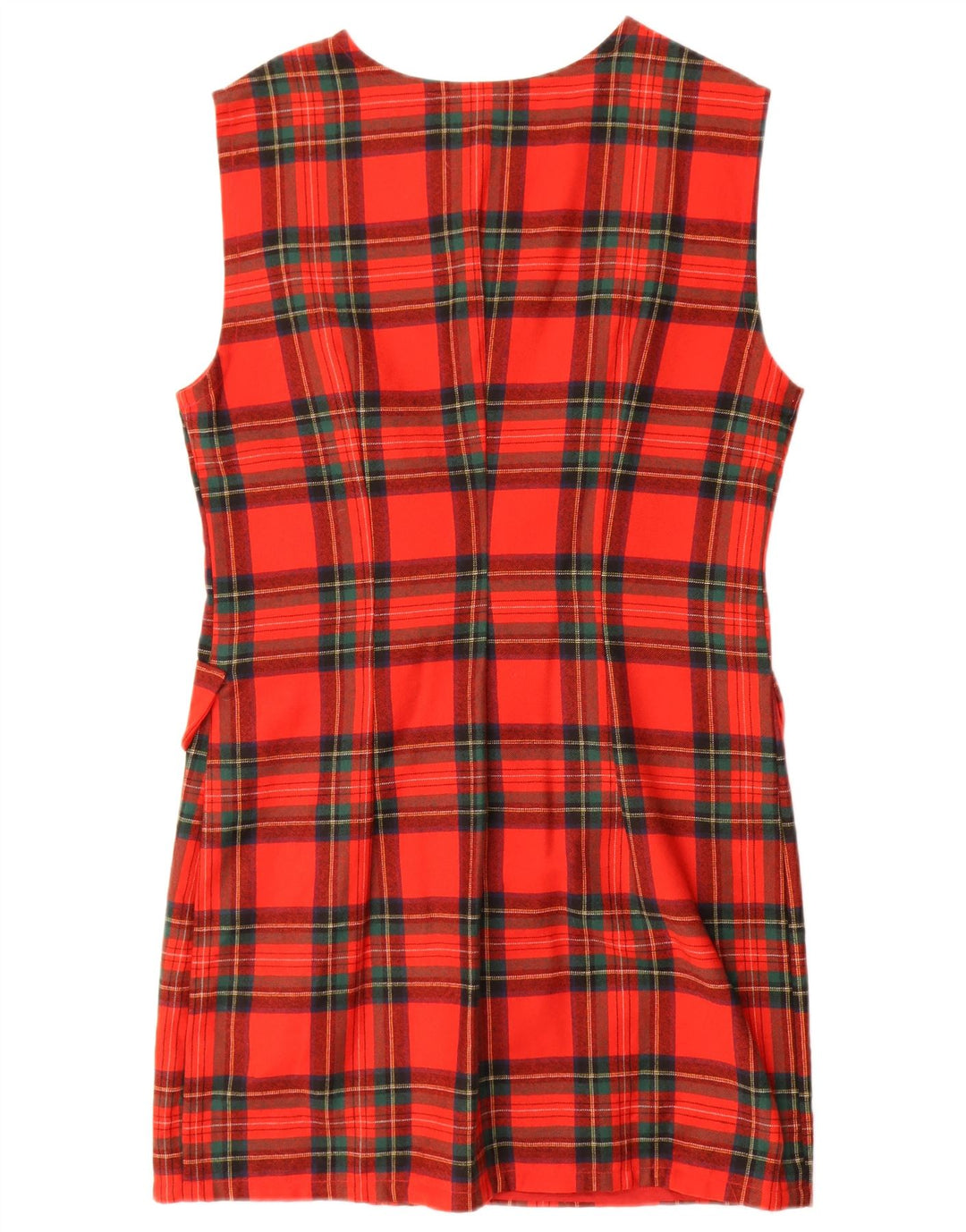 Vestido feminino vintage sem mangas com bainha UK 14 xadrez vermelho médio