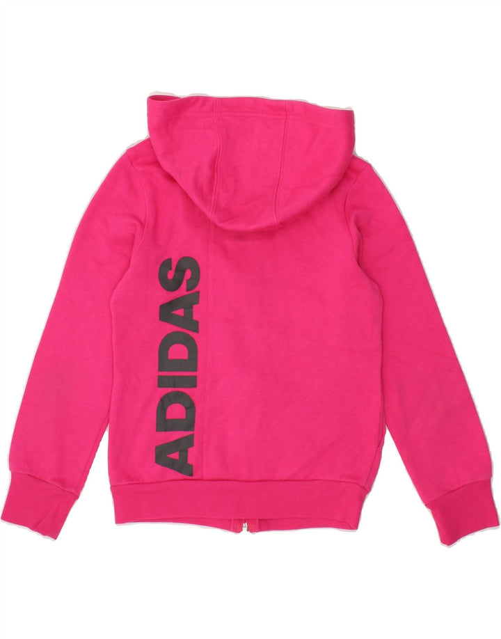 ADIDAS Girls Graphic Zip Hoodie Sweater 9-10 Years Pink Cotton Vintage Adidas and Second-Hand Adidas from Messina Hembry 