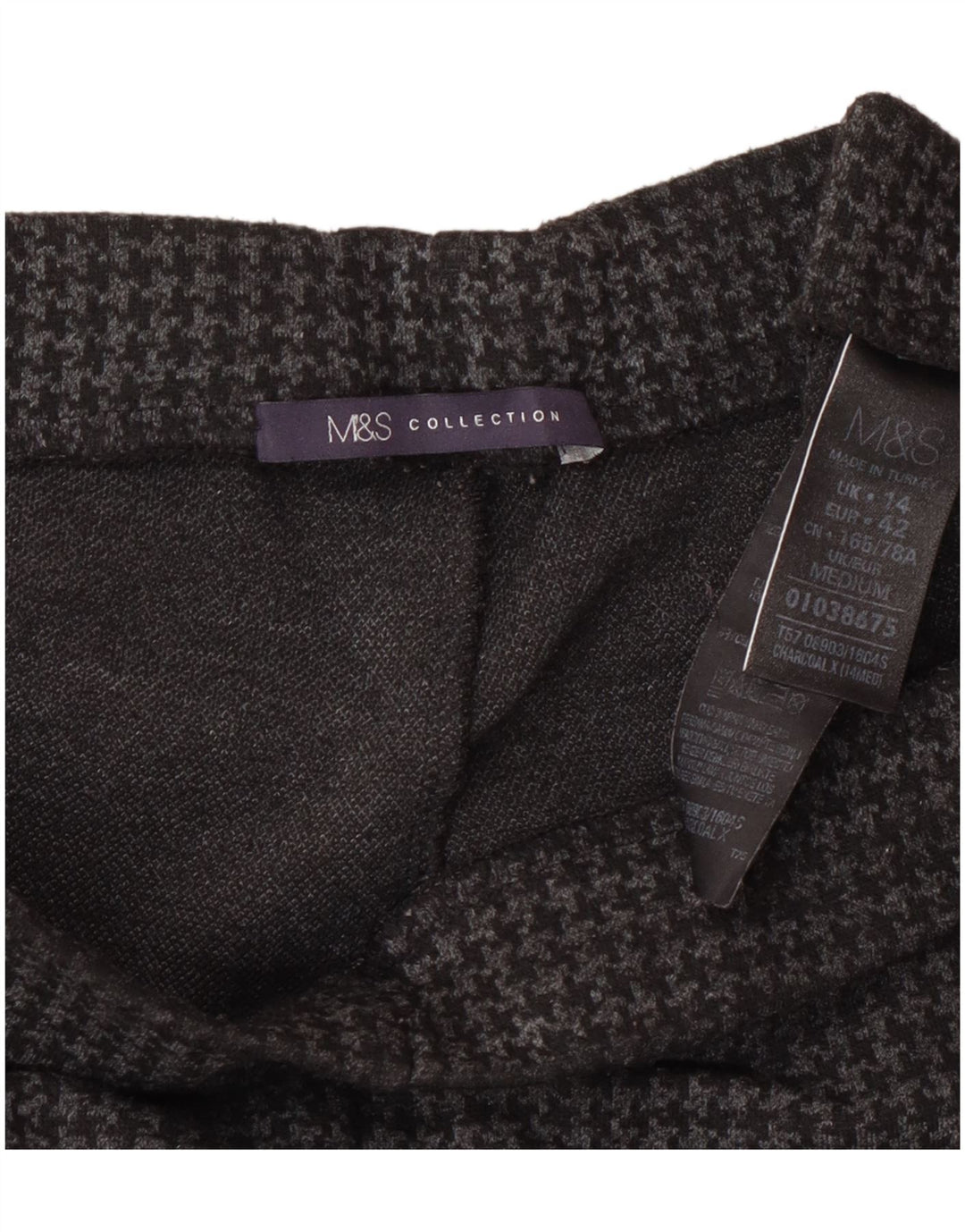Calça feminina Marks & Spencer Reino Unido 14 grande W32 L27 cinza houndstooth