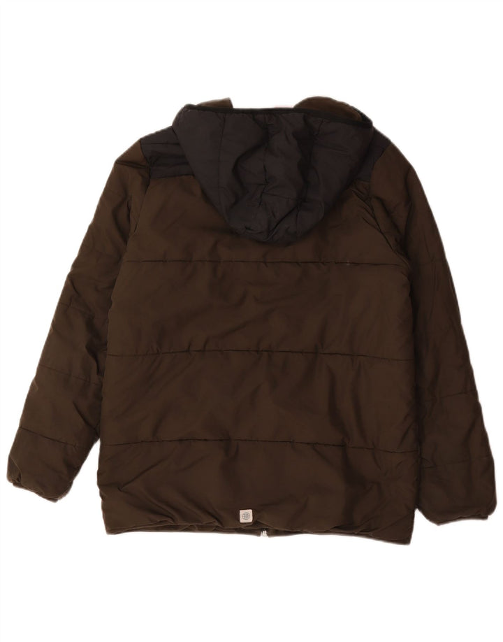Jaqueta acolchoada com capuz para meninos Adidas 13-14 anos cáqui colorblock poliéster
