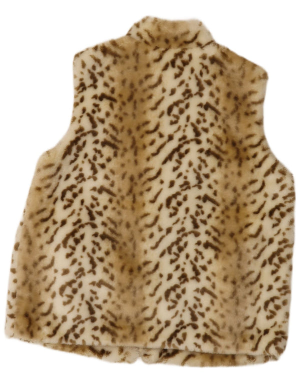 Colete feminino vintage de pele sintética UK 22 3XL bege estampa animal poliacrílico