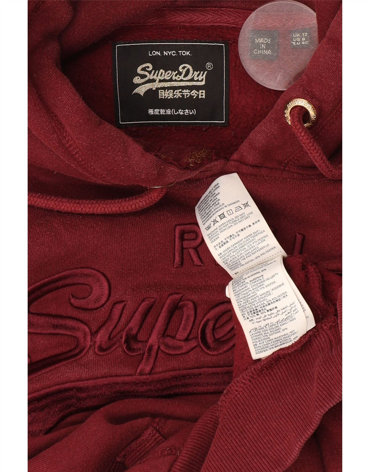 Suéter feminino Superdry com capuz e corte gráfico Reino Unido 12 algodão médio Borgonha