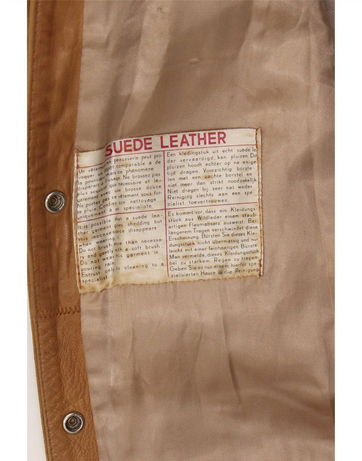 Jaqueta bomber feminina vintage de camurça UK 12 couro bege médio