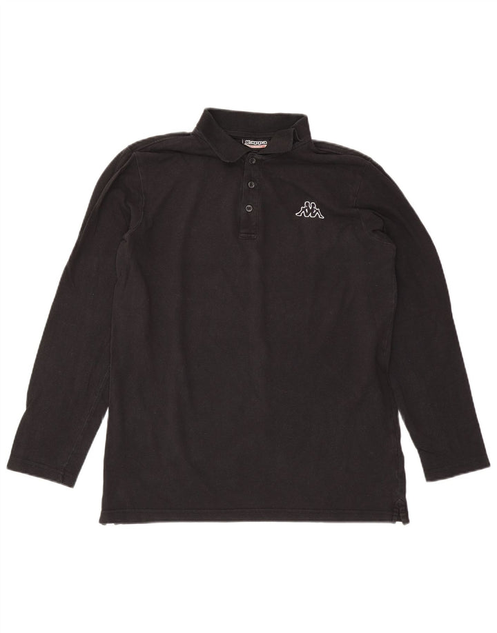 Camisa polo masculina Kappa de manga comprida de algodão preto médio