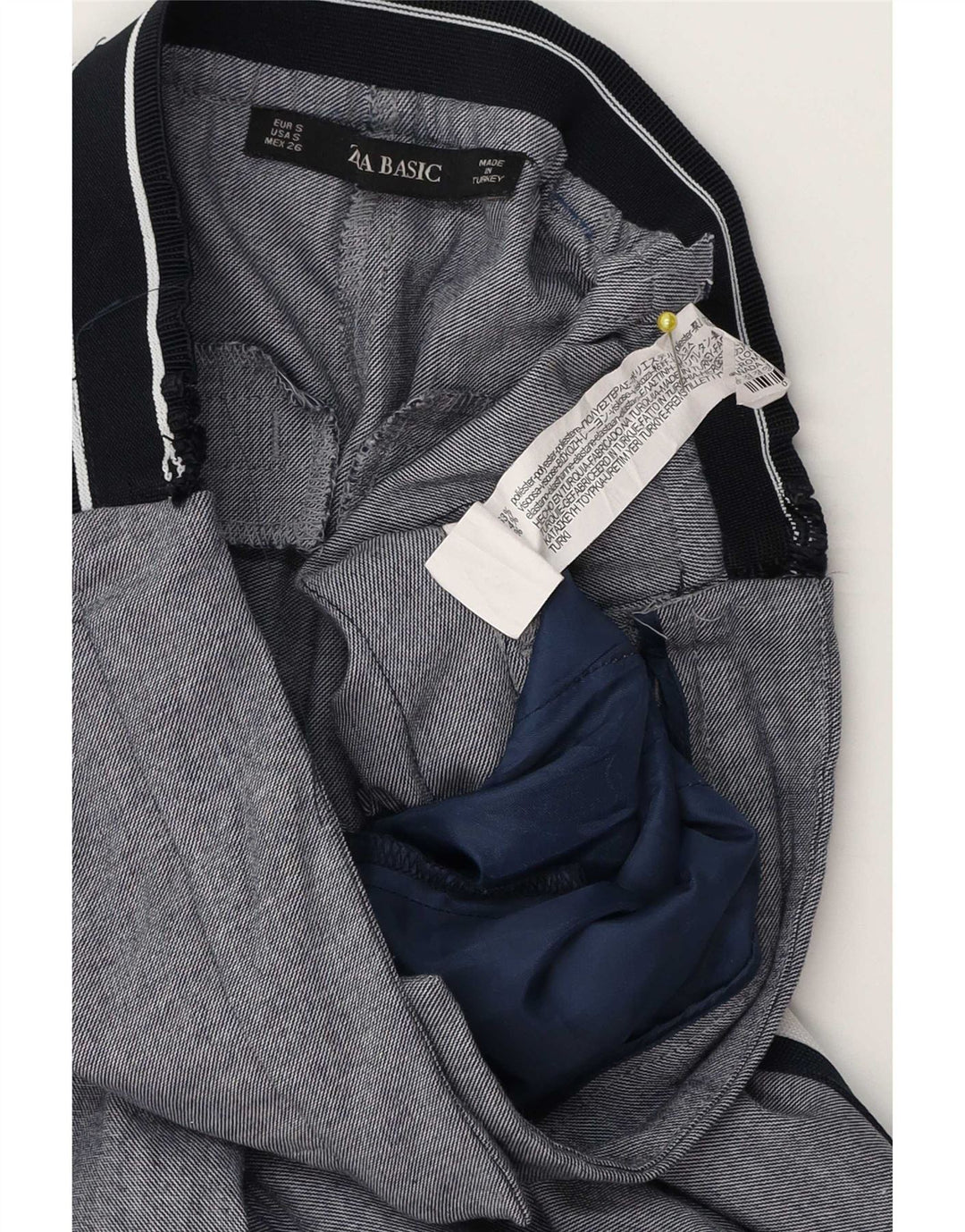 Zara Calça Chino Feminina Slim Pequena W26 L27 Poliéster Listrado Cinza