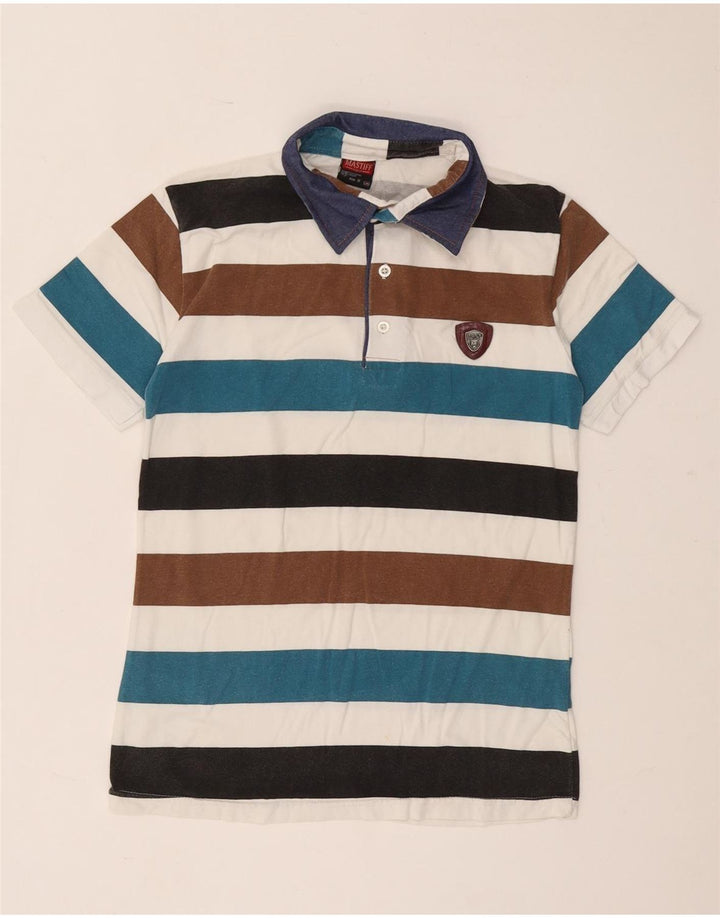 Camisa polo masculina vintage de rugby, algodão listrado médio multicolorido