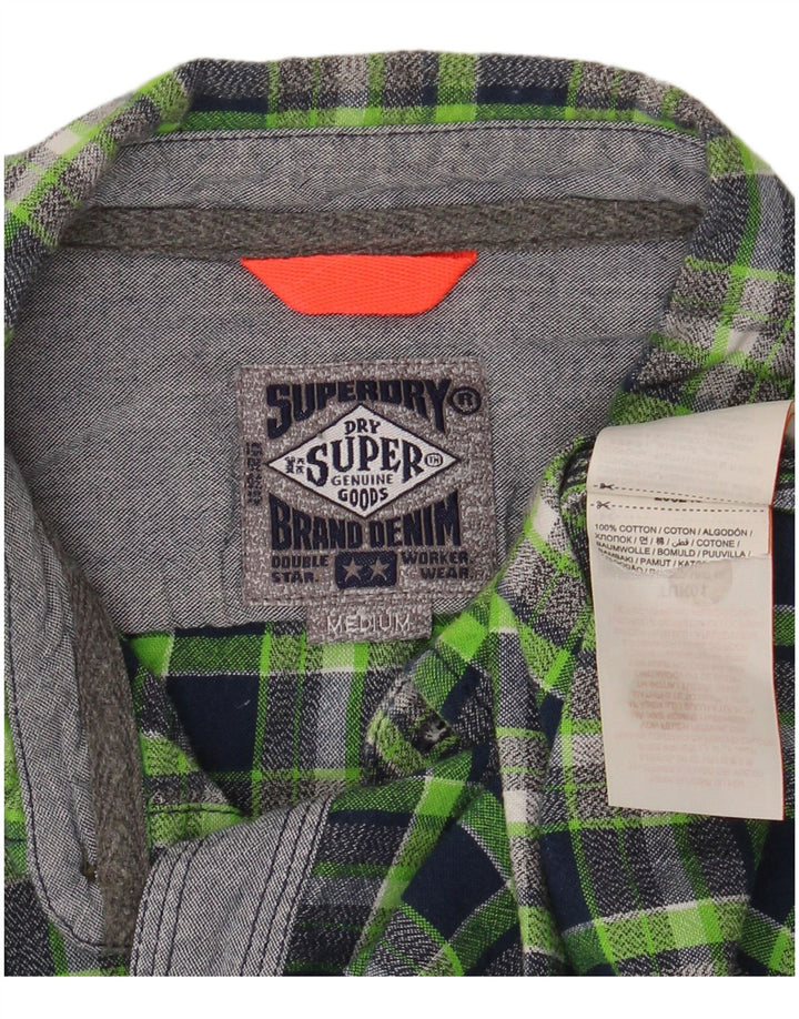 Camisa de flanela feminina Superdry UK 14 algodão xadrez verde médio