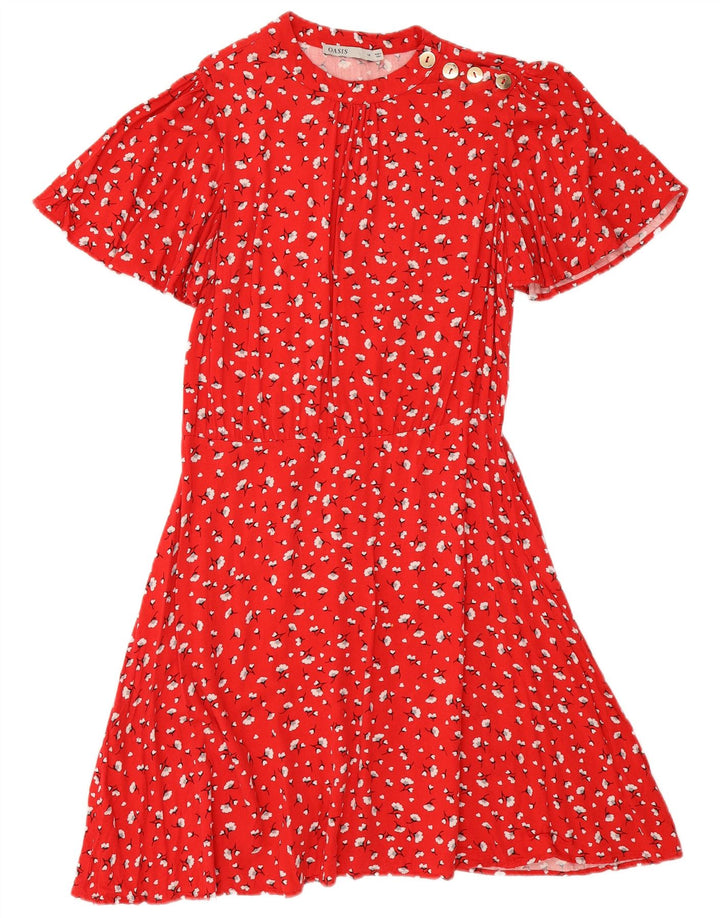 Vestido feminino Oasis A-Line UK 14 médio vermelho floral viscose