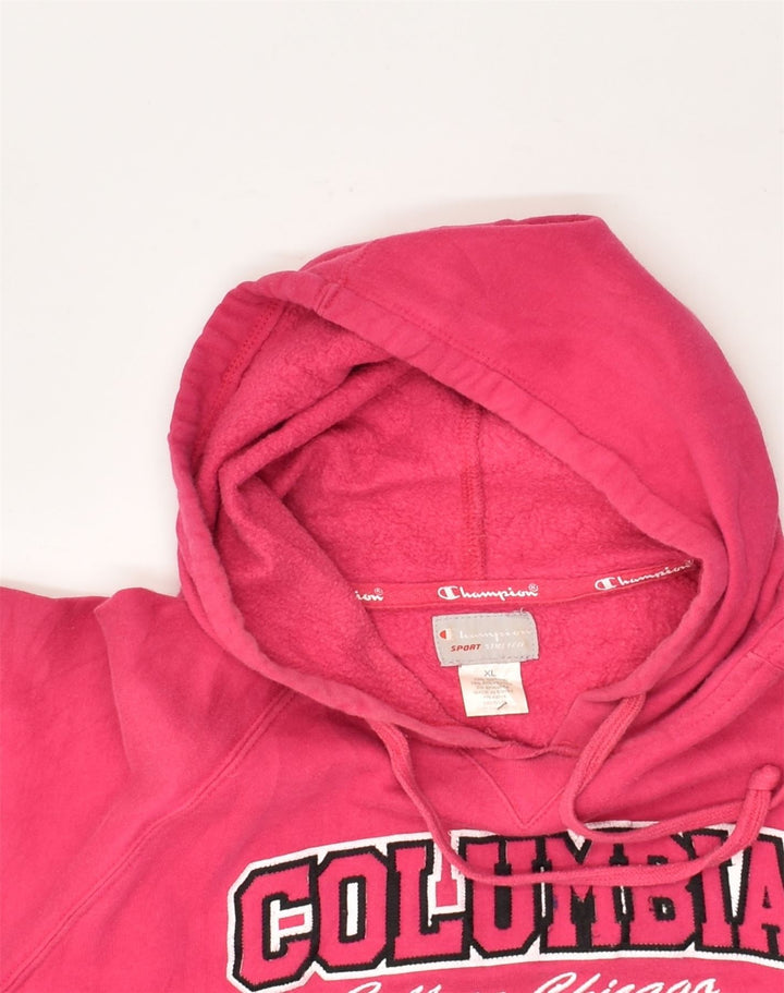 CHAMPION Womens Graphic Hoodie Jumper UK 18 XL Pink Cotton | Vintage Champion | Thrift | Second-Hand Champion | Used Clothing | Messina Hembry 