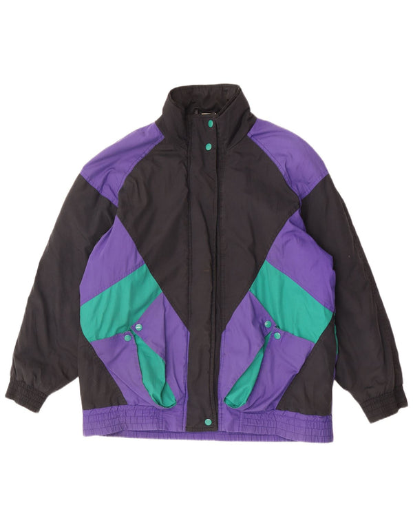 Jaqueta corta-vento feminina vintage Reino Unido 16 grande bloco colorido multicolorido