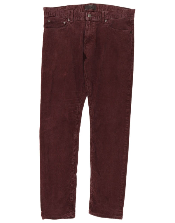 Calça masculina de veludo cotelê Marks & Spencer W36 L33 algodão borgonha