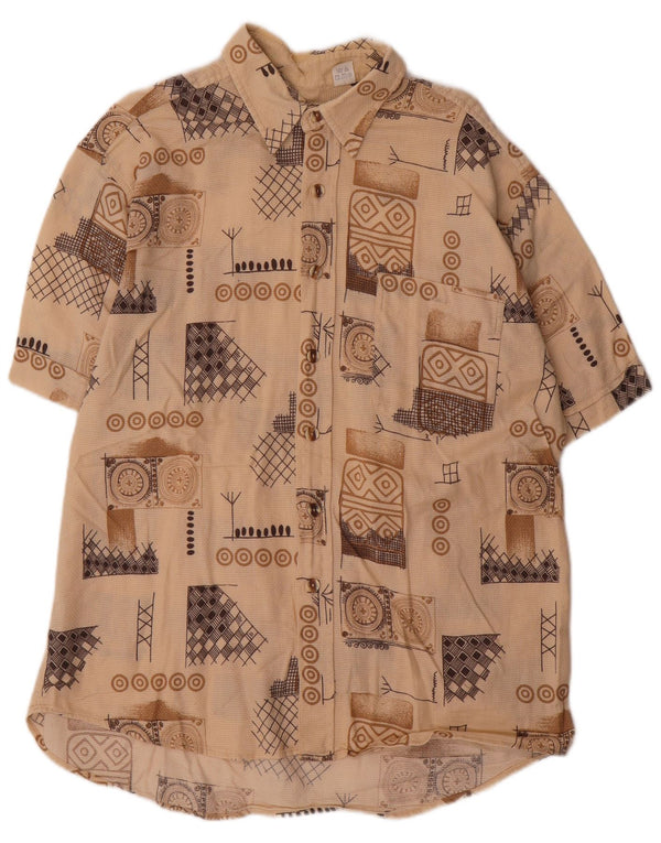 Camisa masculina de manga curta Bodoni tamanho 43/44 XL algodão geométrico bege