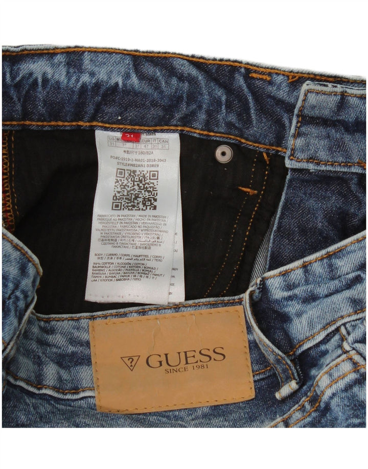 Guess Calça jeans masculina desgastada W31 L31 azul algodão