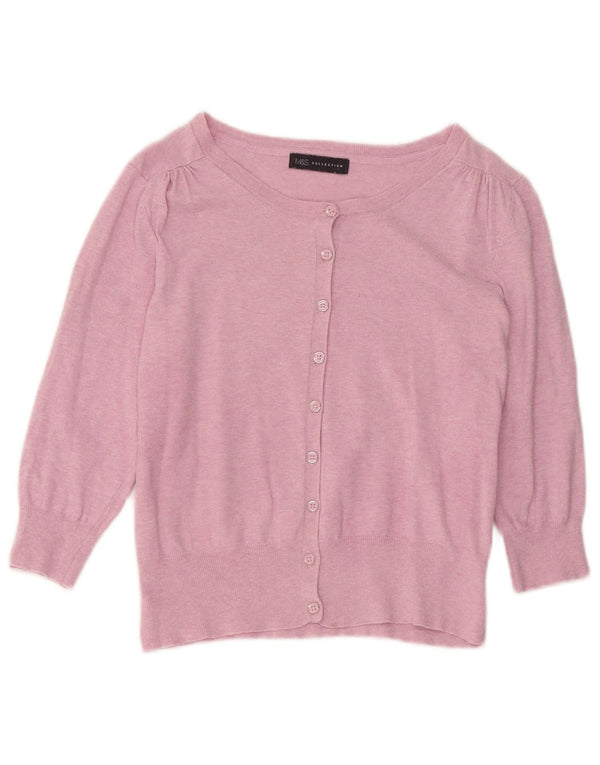 Suéter cardigã feminino Marks & Spencer manga 3/4 Reino Unido 12 rosa médio
