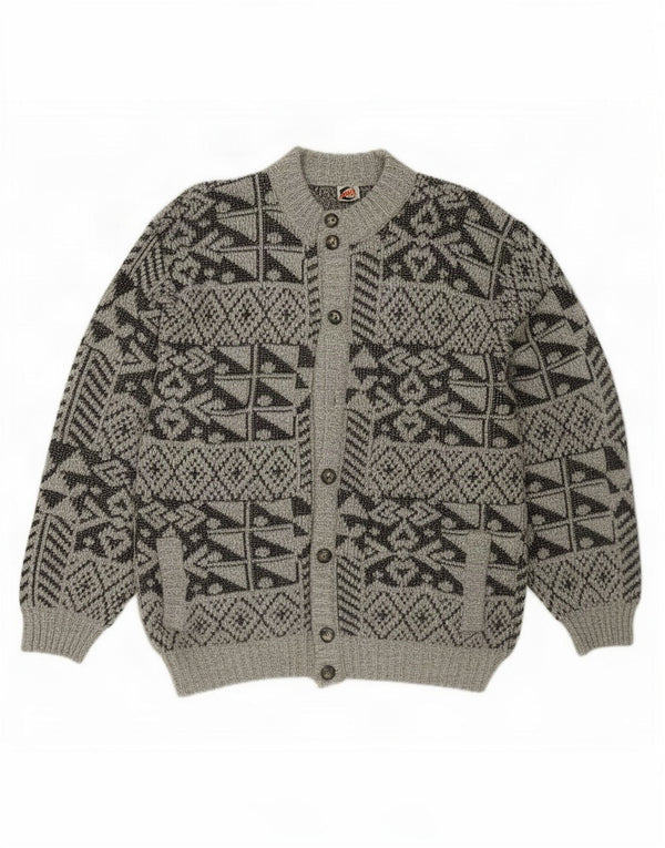 Suéter Cardigan Masculino Vintage IT 54 XL Acrílico Geométrico Cinza