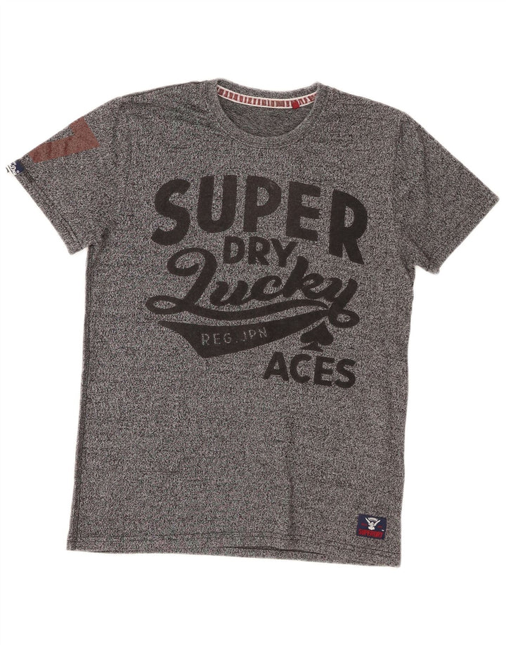 Superdry camiseta masculina gráfica top pequeno algodão manchado cinza