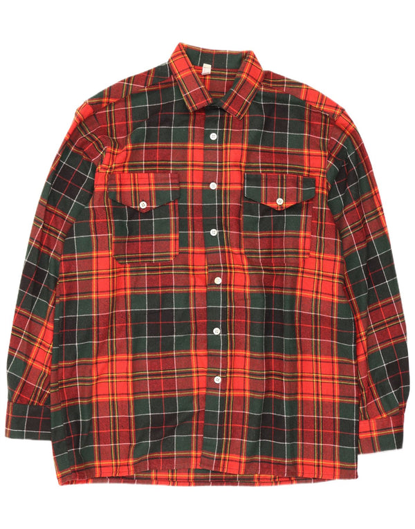 Camiseta masculina vintage de flanela tamanho 43 grande lã xadrez vermelha
