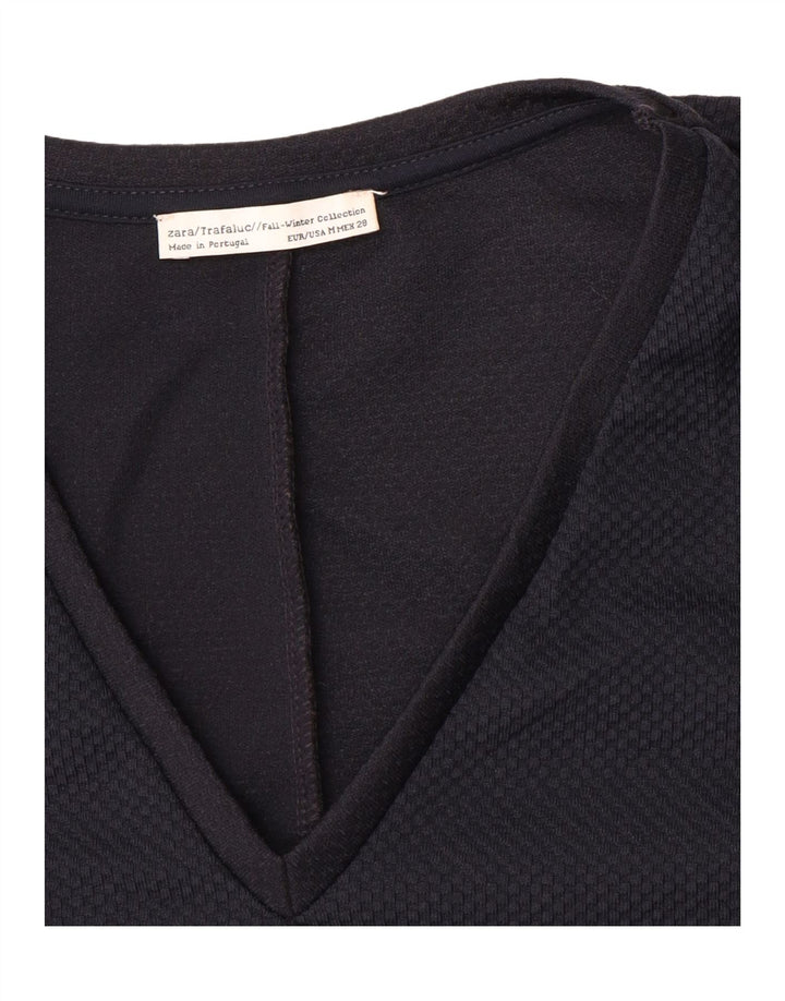 Zara Womens Crop Top Manga Longa Reino Unido 14 Médio Azul Marinho