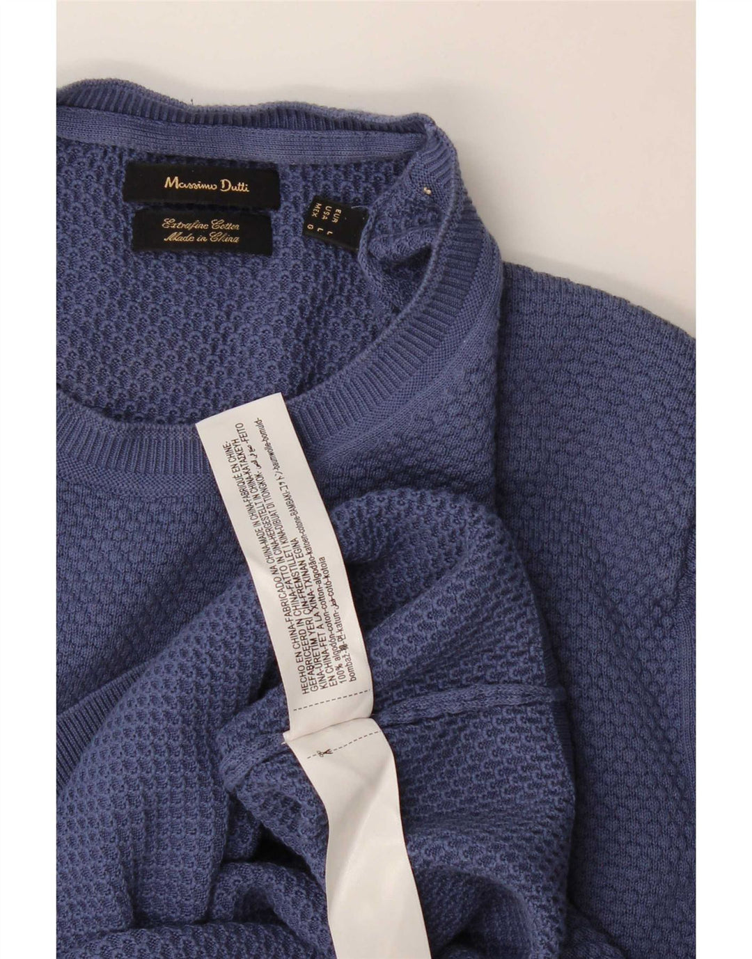 Suéter masculino Massimo Dutti com gola redonda, grande algodão azul