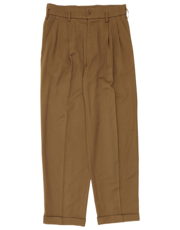 Calças casuais cônicas masculinas vintage W30 L30 poliéster marrom