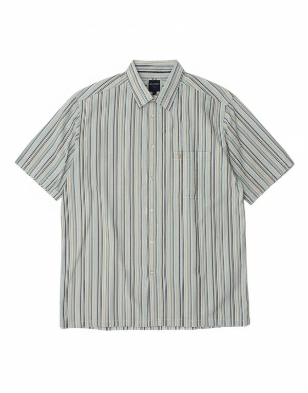 Camisa masculina de manga curta JAMES PRINGLE grande algodão listrado azul