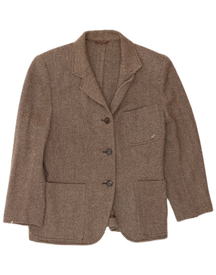 Jaqueta blazer feminina de 3 botões Piombo IT 44 lã espinha de peixe marrom médio