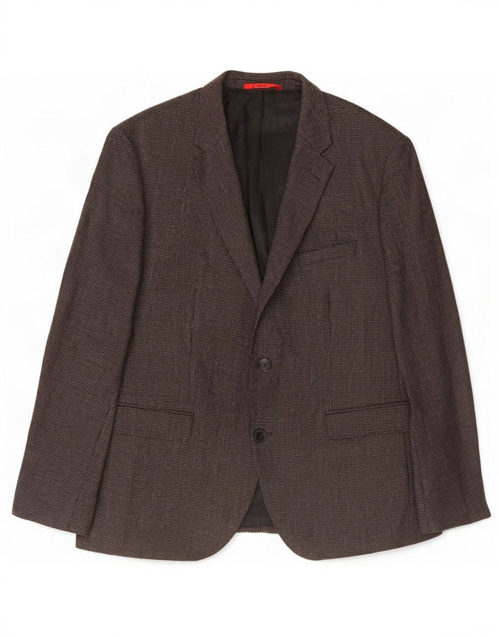Jaqueta blazer masculina de 2 botões Hugo Boss EUA 44 2XL lã manchada marrom