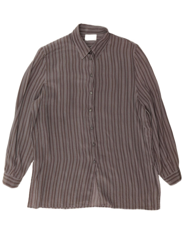 Vestido camisa feminino vintage IT 46 acetato listrado cinza grande