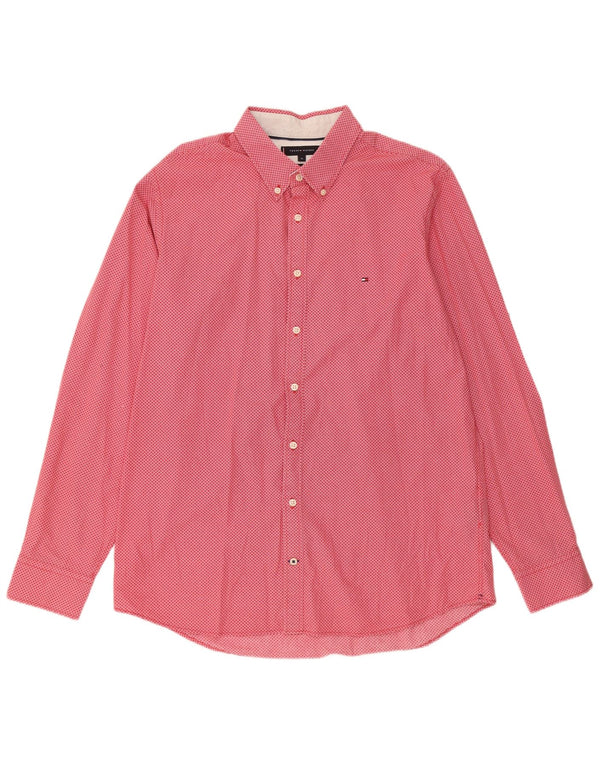 Tommy Hilfiger Mens Slim Fit Camisa XL Algodão Geométrico Vermelho