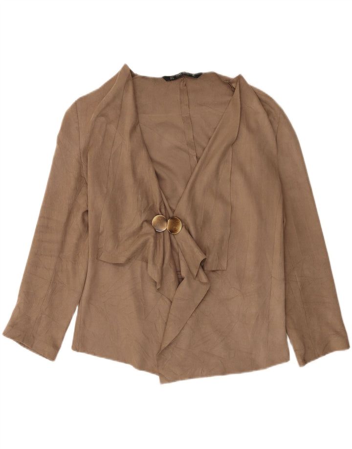 Cardigan feminino Zara manga 3/4 UK 14 poliéster bege médio