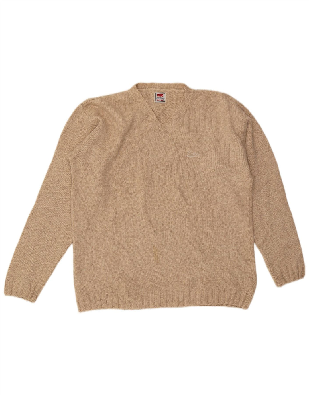 Suéter masculino Levi's com decote em V de lã bege médio