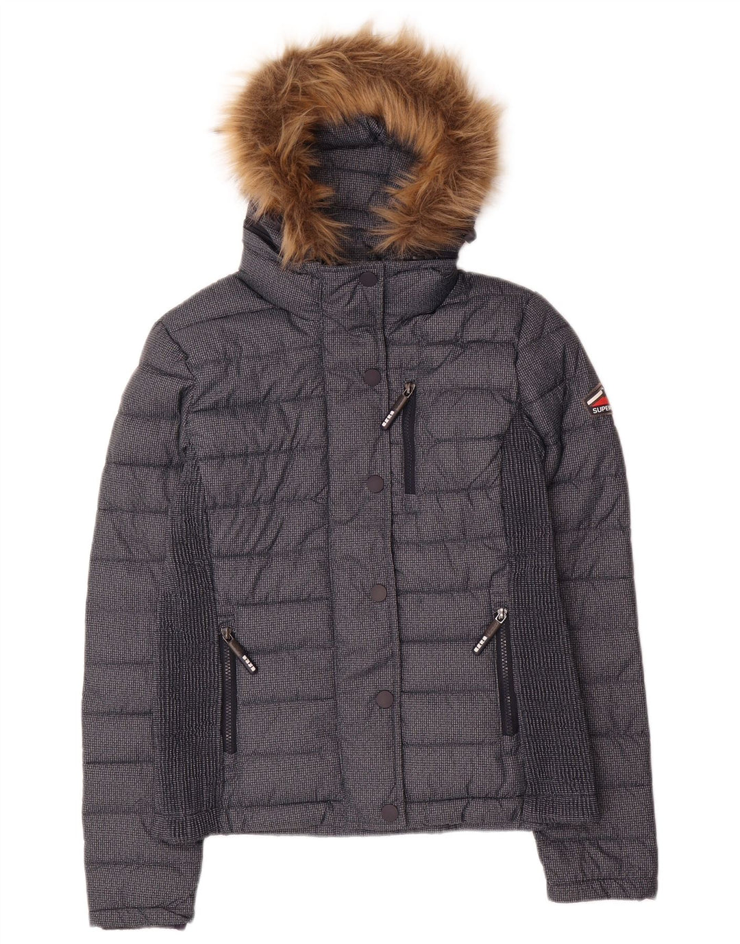 Jaqueta acolchoada com capuz feminina Superdry UK 12 poliéster azul marinho médio