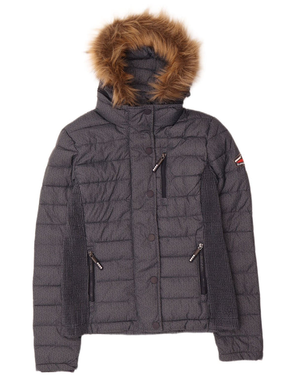 Jaqueta acolchoada com capuz feminina Superdry UK 12 poliéster azul marinho médio