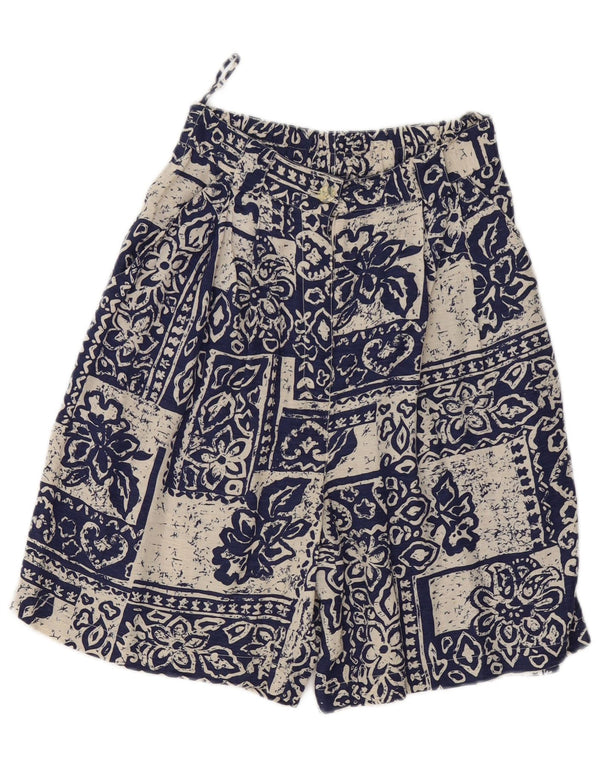 Shorts casuais femininos vintage de cintura alta com fixação média W28 azul floral