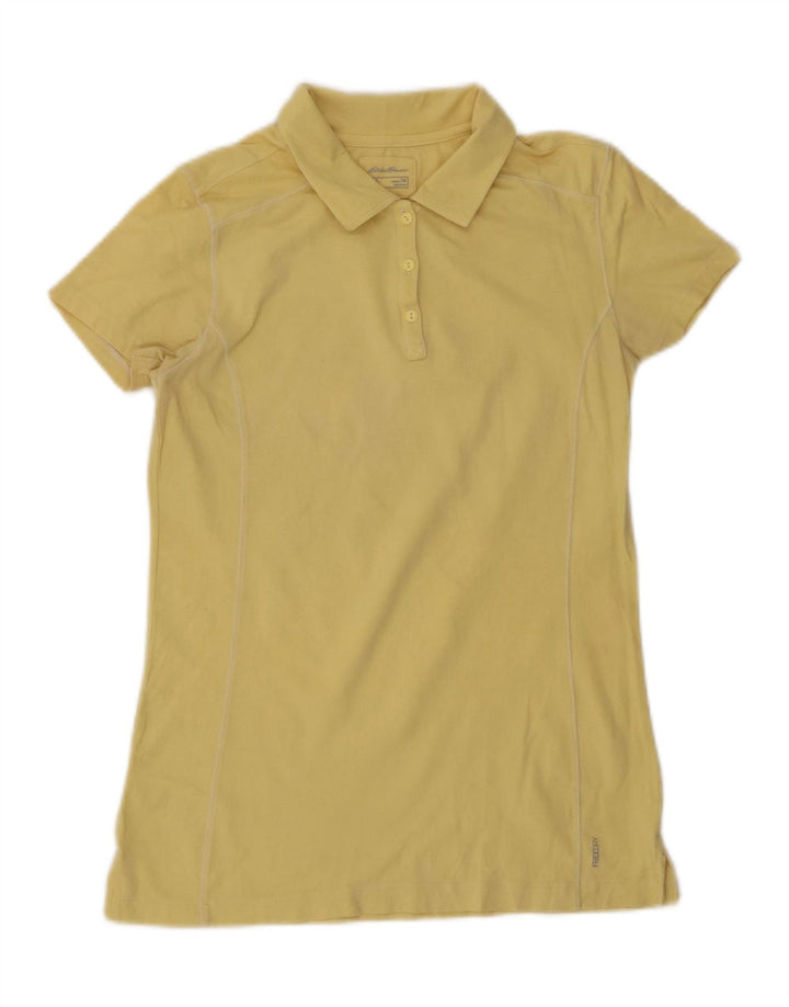Camisa pólo alta feminina Eddie Bauer Reino Unido 12 algodão amarelo médio