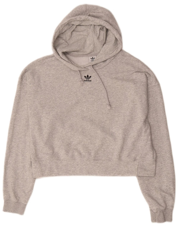 Adidas Womens Crop Oversized Hoodie Jumper Reino Unido 14 Médio Cinza Flecked Algodão