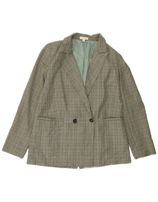 Jaqueta blazer feminina Topshop com peito duplo alto Reino Unido 12 xadrez verde médio