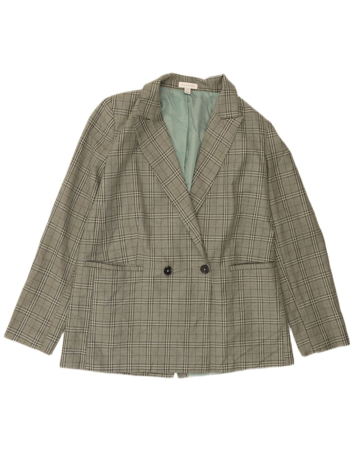 Jaqueta blazer feminina Topshop com peito duplo alto Reino Unido 12 xadrez verde médio